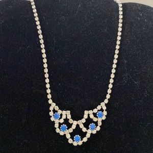Pretty special occasion blue and white rhinestone necklace